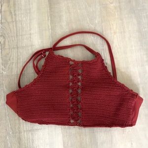 red woven halter top/bikini top